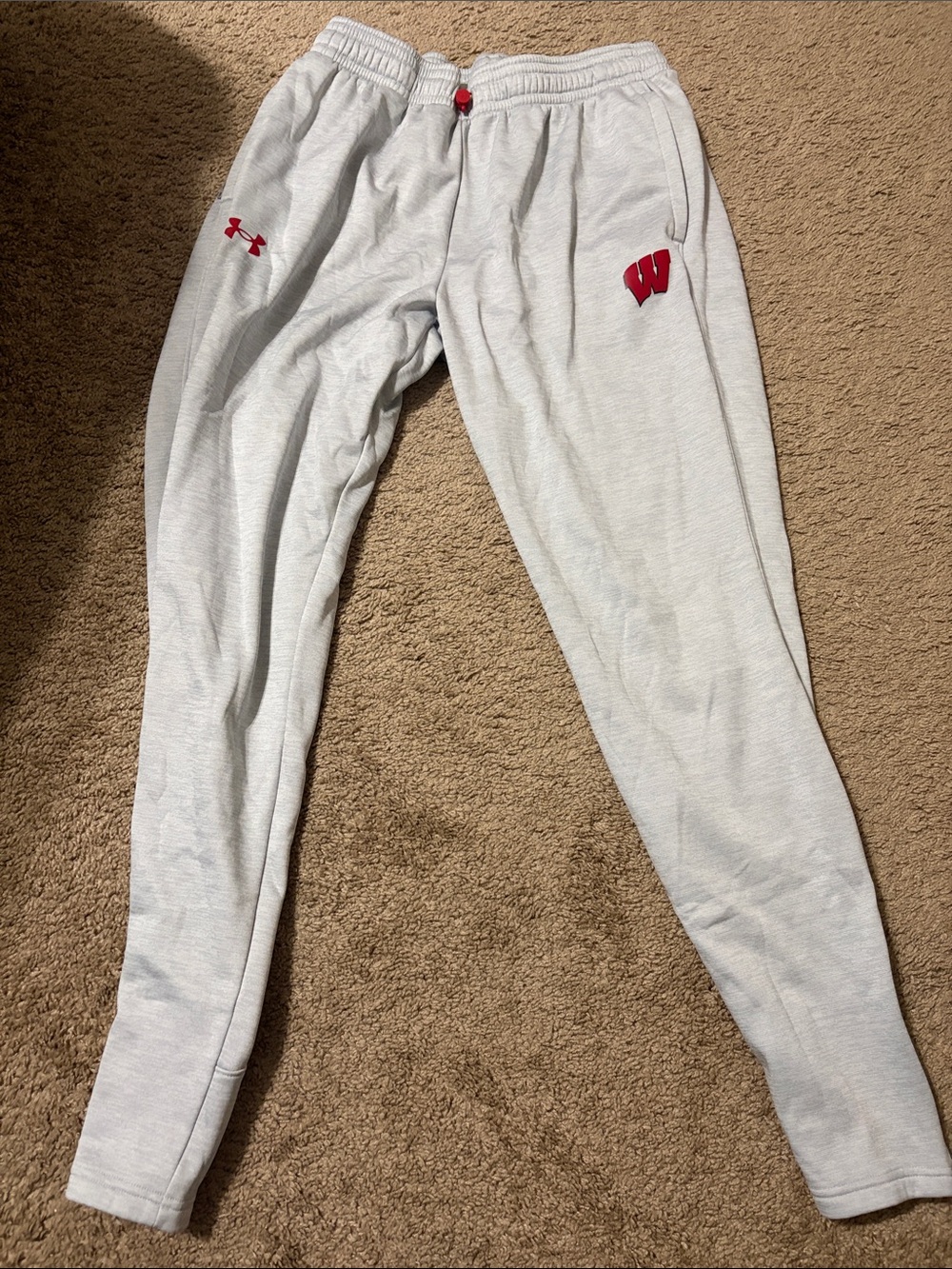 Under Armour Light Gray Jogger Sweatpants with Red Logos